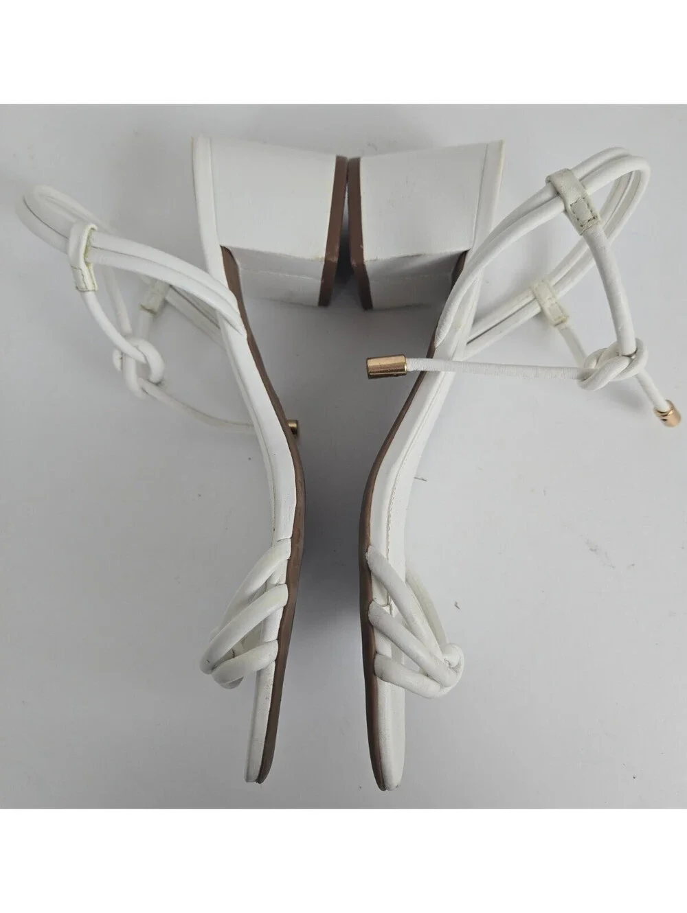 Arezzo White Camila Block Heel Leather Ankle Strap Sandal Size 8US Brazil
